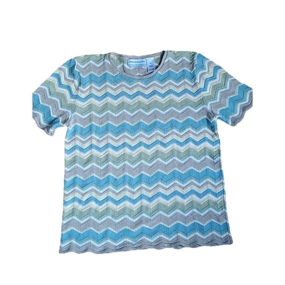 Alfred Dunner Petite Womens Large Knit Short Sleeve Chevron G/B/Y Shirt